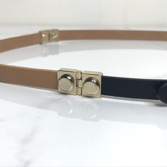 J.Crew Mixed Leather Rivet Tan & Black Thin Belt - Picture 3 of 8